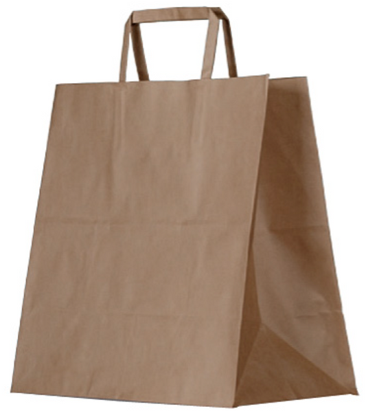 Brown Kraft Bag Flat Handle Paper Bag Uber Bag Takeaway Bag Carton/250